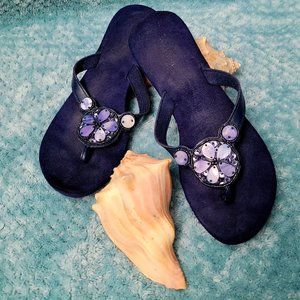 Sonoma Blue Iridescent Flower Ornament Wedge Flip Flops – Size 7.5M